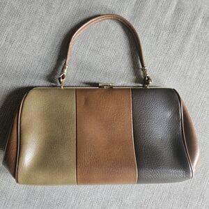 Vintage Faux Leather Brown Colorblock Handbag With Goldtone Hardware